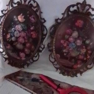 Vintage ornate gold tone pictures framed made in Italy convex glass